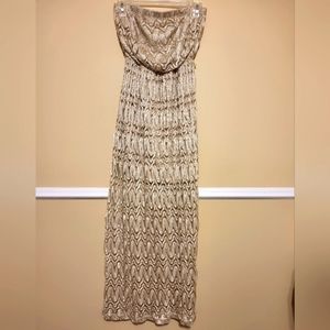 QED London Champagne lace strapless dress
